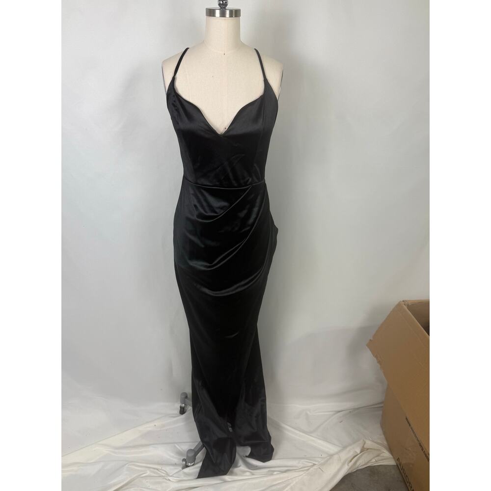 Altar'd State L Black Maxi Dress Sweetheart‎ Bodycon Slit Satin Formal Dark Fem